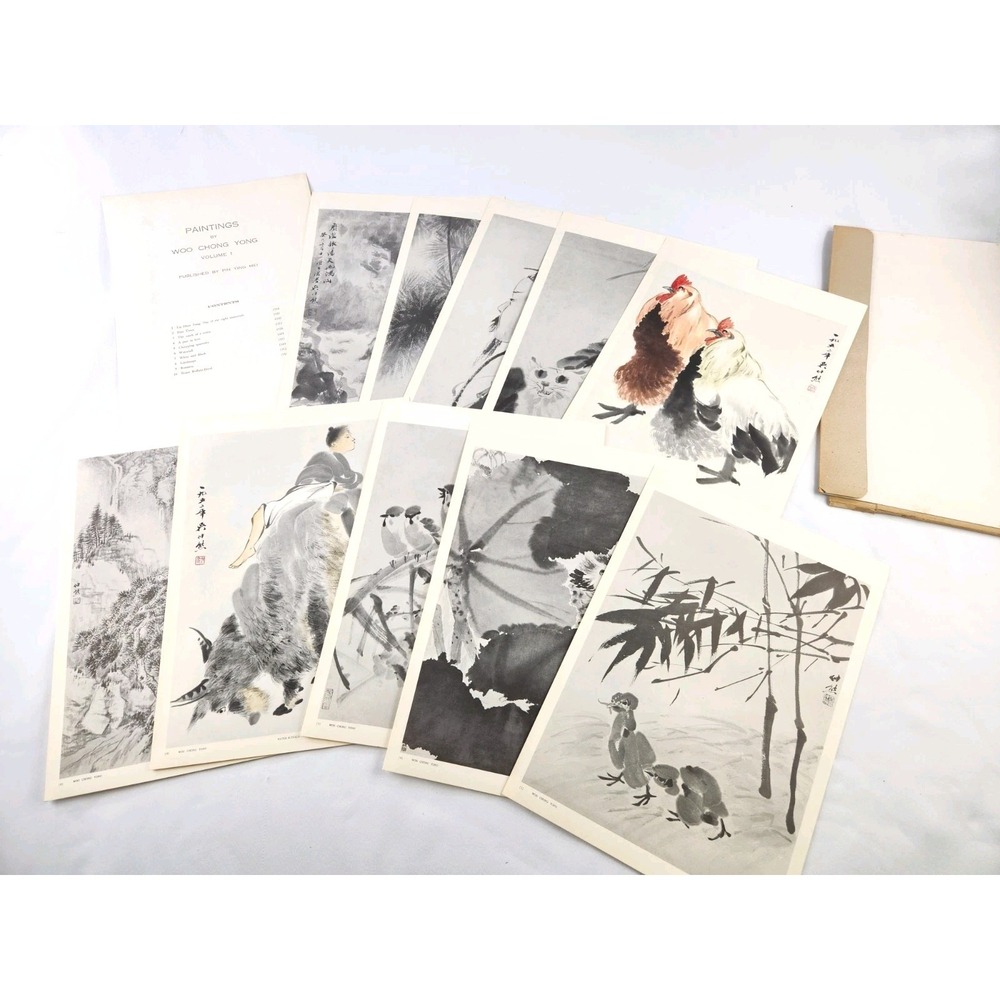 Vtg 10 Art Prints Woo Chong Yung Wu Zhongxiong Painter Artist Rooster Chinese